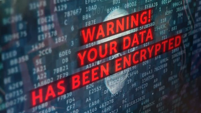 Red warning text over pirate skull, your data has been encrypted, hacking. Hacking attack, malware detected, data encryption