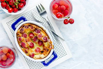 Cherry clafouti - traditional french sweet fruit dessert clafoutis with cherries