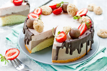 Chocolate strawberry bavarian cream cake
