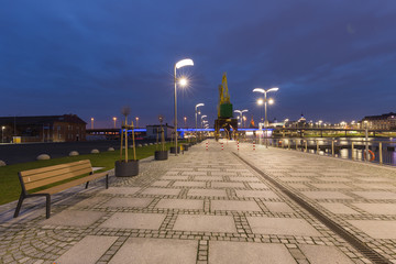Szczecin. urban sailing harbor on the boulevards / night view