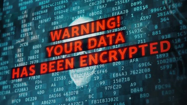 Hacking attack, your data has been encrypted red warning text on screen. Malware detected, data encryption