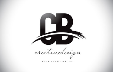CB C B Letter Logo Design with Swoosh and Black Brush Stroke.