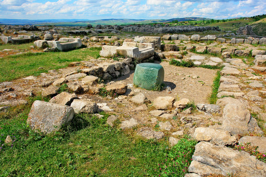 Hattusa - capital of the Hittite Empire near modern Boğazkale, Turkey with green stone
