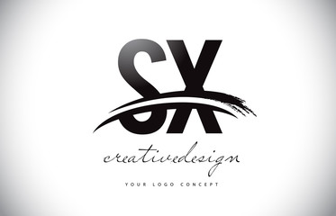 SX S X Letter Logo Design with Swoosh and Black Brush Stroke.