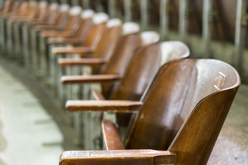Wooden chairs in the concert hall