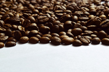 Grain coffee. Macro shooting. Free space for text