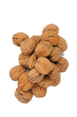 Walnuts on a white background. View from above.