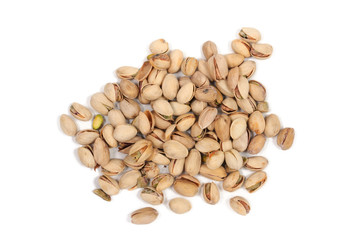 Pistachios on a white background. View from above.