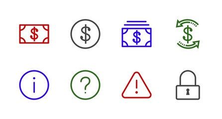 Set money dollar Line icon stock vector illustration. Editable Stroke. 100x100 Pixel Perfect