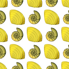 Seamless pattern with shell in cartoon style