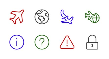 Set aircraft Line icon stock vector illustration. Editable Stroke. 100x100 Pixel Perfect