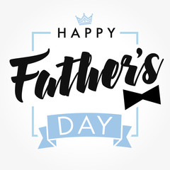 Happy father`s day vector lettering background. Happy Fathers Day calligraphy with crown and bow tie banner. Dad my king illustration