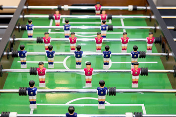 table football with blue and red players