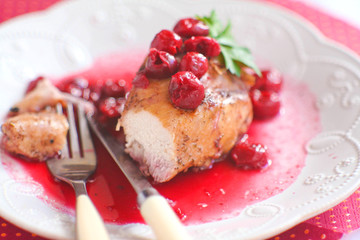 Chicken fillet with cherry sauce