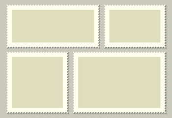 Creative vector illustration of blank postage stamps set isolated on background. Art design templates with place for your images and text. Abstract concept graphic element for mail, post card