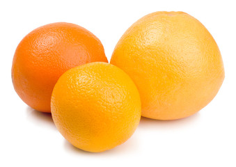 Grapefruit, honey pomelo and oranges isolated on white