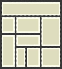 Creative vector illustration of blank postage stamps set isolated on background. Art design templates with place for your images and text. Abstract concept graphic element for mail, post card