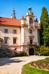 Fototapeta na wymiar Pruhonice Castle main entrance in spring time