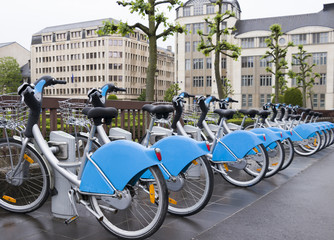 Bicycling for rent after rain in Luxemburg.