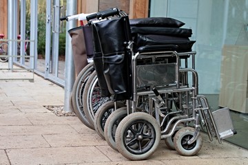 wheelchair parked in a corner 