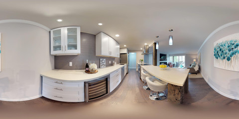 3d illustration spherical 360 degrees, a seamless panorama of kitchen