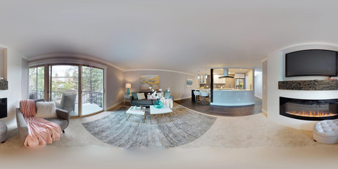3d illustration spherical 360 degrees, a seamless panorama of living room.