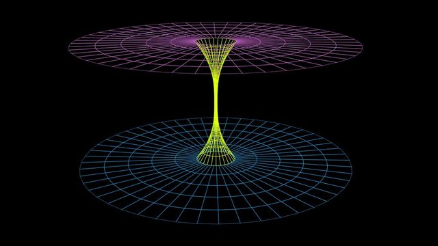 Wormhole opening. Wireframe style 3d animation