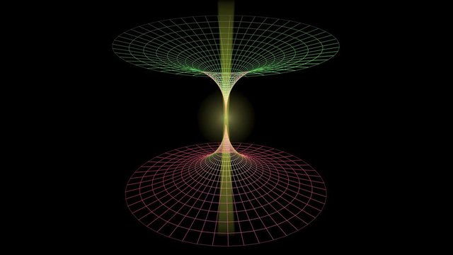 Wormholes joining.Central glow . 3d animation