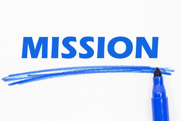 MISSION word written with blue marker