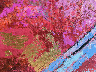 Sunset abstract painting art with natural acrylic textures on the canvas.