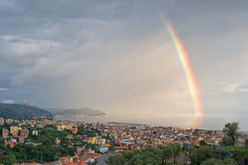 Naklejka na ściany i meble Rainbow on the Gulf of Tigullio - Ligurian Sea - Chiavari - Italy