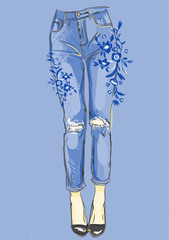 blue jeans with embroidery for your design