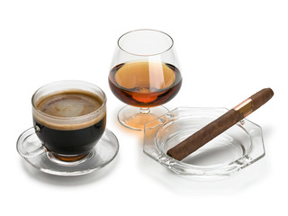Cognac, coffee, cigar