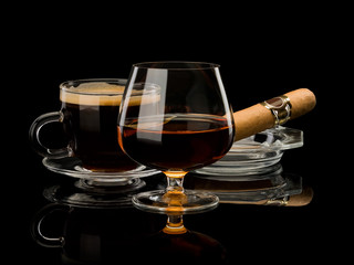 Cognac, coffee, cigar