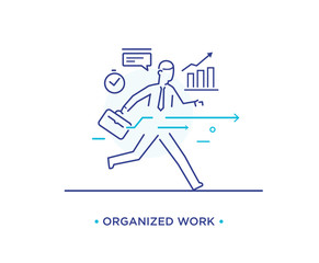 Businessman runs forward to success. growth charts. Line icon illustration. Success, rates