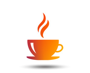 Coffee cup sign icon. Hot coffee button. Hot tea drink with steam. Blurred gradient design element. Vivid graphic flat icon. Vector