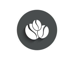 Coffee beans simple icon. Hot drink sign. Whole bean beverage symbol. Circle flat button with shadow. Vector