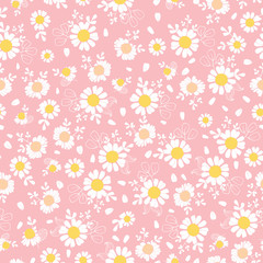 Vintage pink daisies ditsy seamless pattern. Great for summer vintage fabric, scrapbooking, wallpaper, giftwrap. Suraface pattern design.