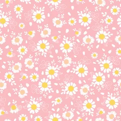 Behang Vintage roze madeliefjes ditsy naadloze patroon. Geweldig voor zomerse vintage stof, scrapbooking, behang, cadeaupapier. Suraface patroon ontwerp. © Oksancia