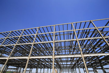 The steel frame structure under construction