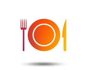 Food sign icon. Cutlery symbol. Knife and fork, dish. Blurred gradient design element. Vivid graphic flat icon. Vector