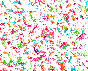 Carnaval or Festival Confetti. Colorful confetti pieces. Celebration party or Holiday background. Flying colorful glitter particles. Decoration pattern. Vector