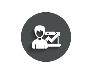 Business results simple icon. Growth chart sign. Circle flat button with shadow. Vector