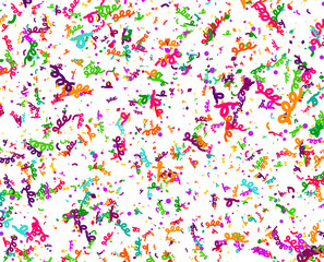 Carnaval or Festival Confetti. Colorful confetti pieces. Celebration party or Holiday background. Flying colorful glitter particles. Decoration pattern. Vector