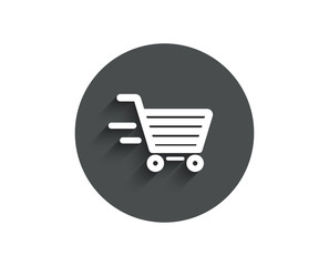 Delivery Service simple icon. Shopping cart sign. Express Online buying. Supermarket basket symbol. Circle flat button with shadow. Vector