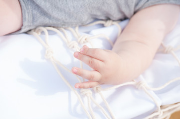 Newborn baby hand. Concept of new life
