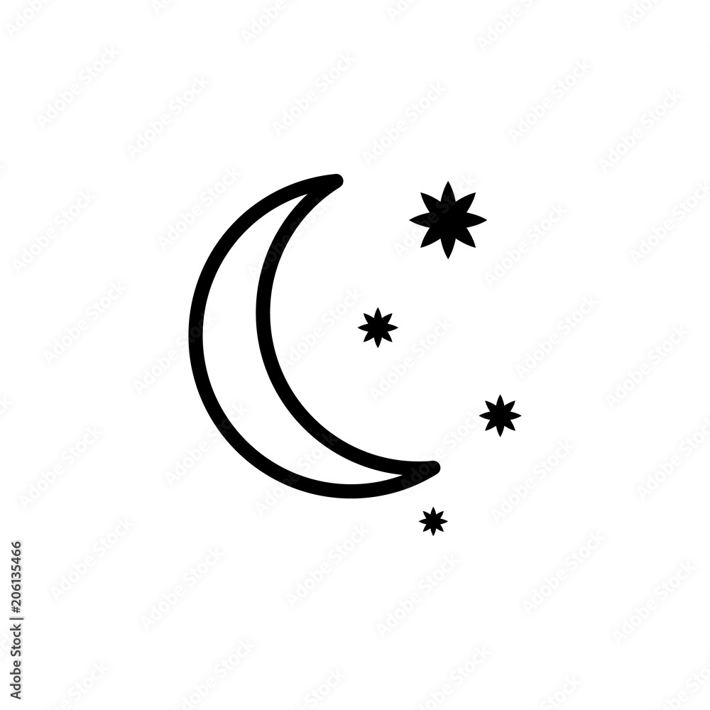 Poster crescent moon and stars icon. element of science icon for mobile concept and web apps. thin line cre