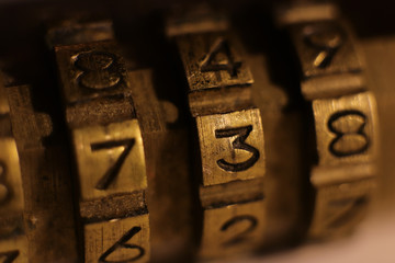 Retro Bronze Lock Number Combination. Code 738.