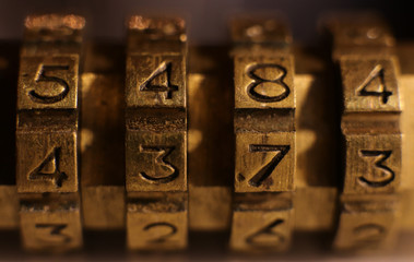 Retro Bronze Lock Number Combination. Shiny Vintage Codes.
