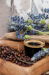 Coffee beans and a cup of espresso